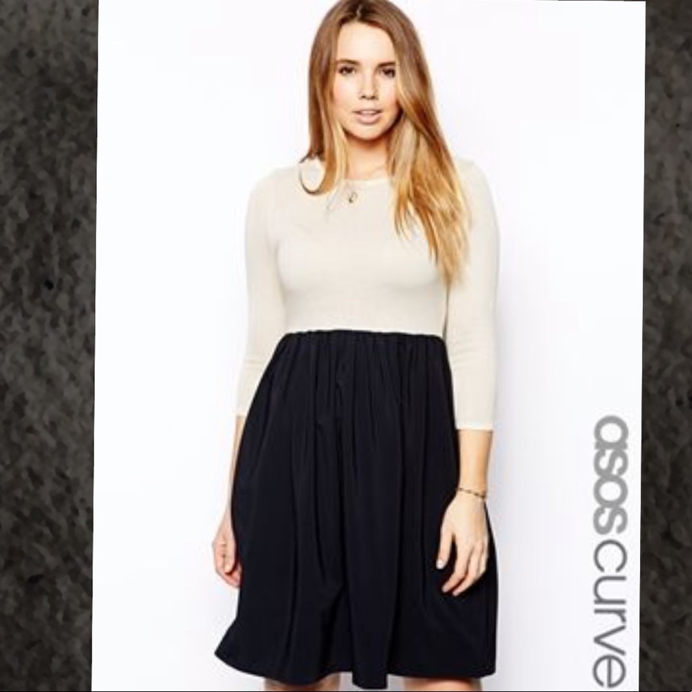 NWOT ASOS CURVE Exclusive Dress- CREAM/NAVY